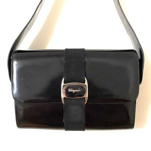 Salvatore Ferragamo Patent Leather Vara Baguette Bag in Black
